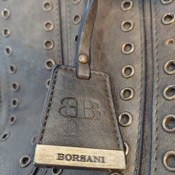 Borsani Moss Green Large Tote Handbag Crossbody Rivets Defects - Picture 3 of 12